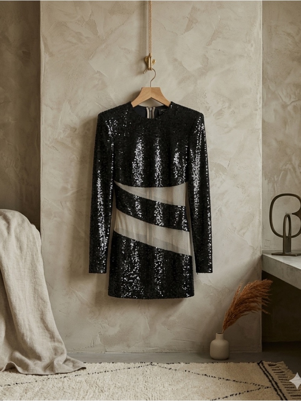 Bronx and Banco Elise Sequined Illusion Mini Dress Black XS NWT 2